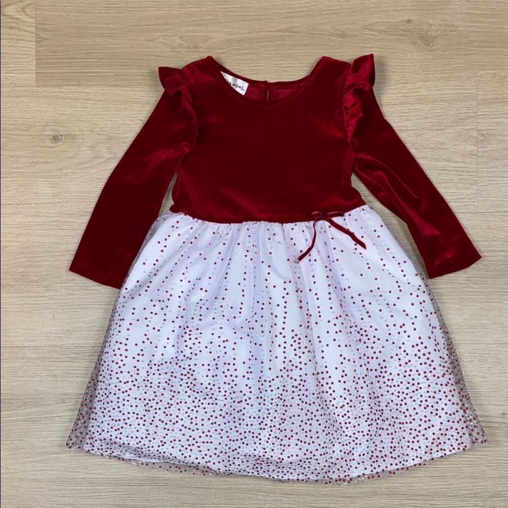 Mia & Mimi Red and White Long Sleeve Festive Holiday Tutu Skirted 5T Dress